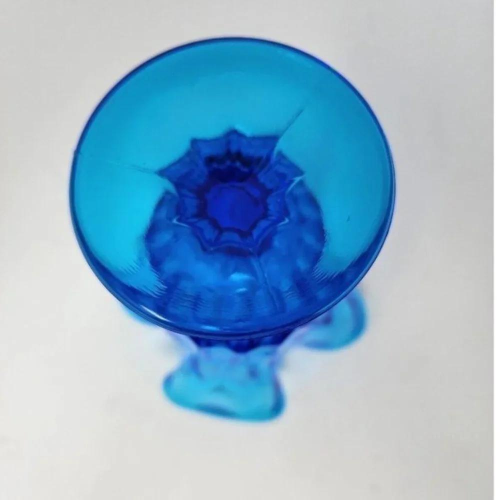 Vtg Fenton Swung Stretch Handkerchief Pedestal Thumb Print Colonial‎ Blue Vase